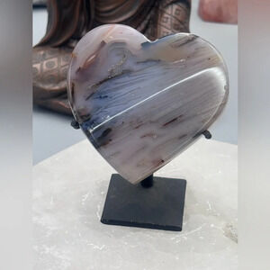 Blue Agate Heart with Druzy Quartz on Custom Stand